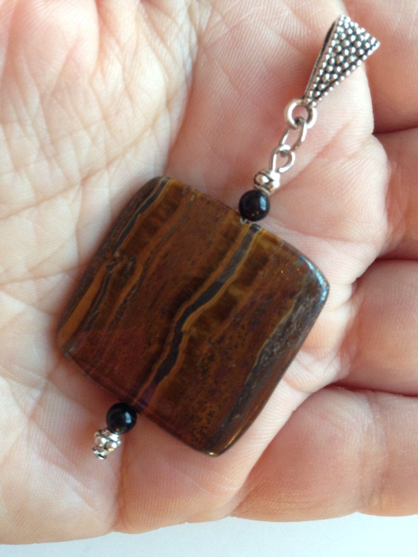 Tiger Iron pendant with black onyx, stone pendant, stone jewelry