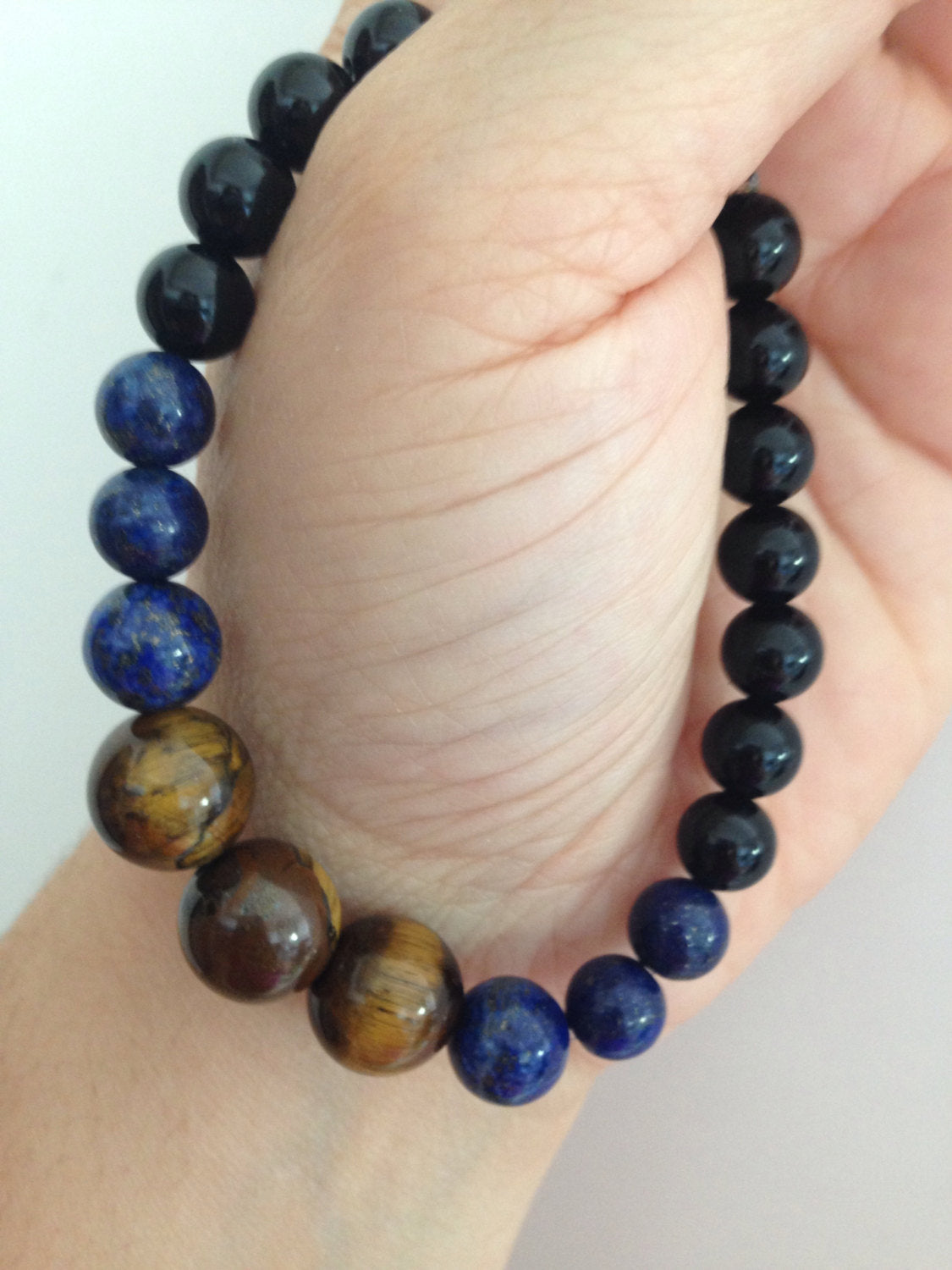 Men's bracelet Tiger Eye, Lapis Lazuli, Black Onyx, protection for travel, stone jewelry, stone bracelet, gift for him