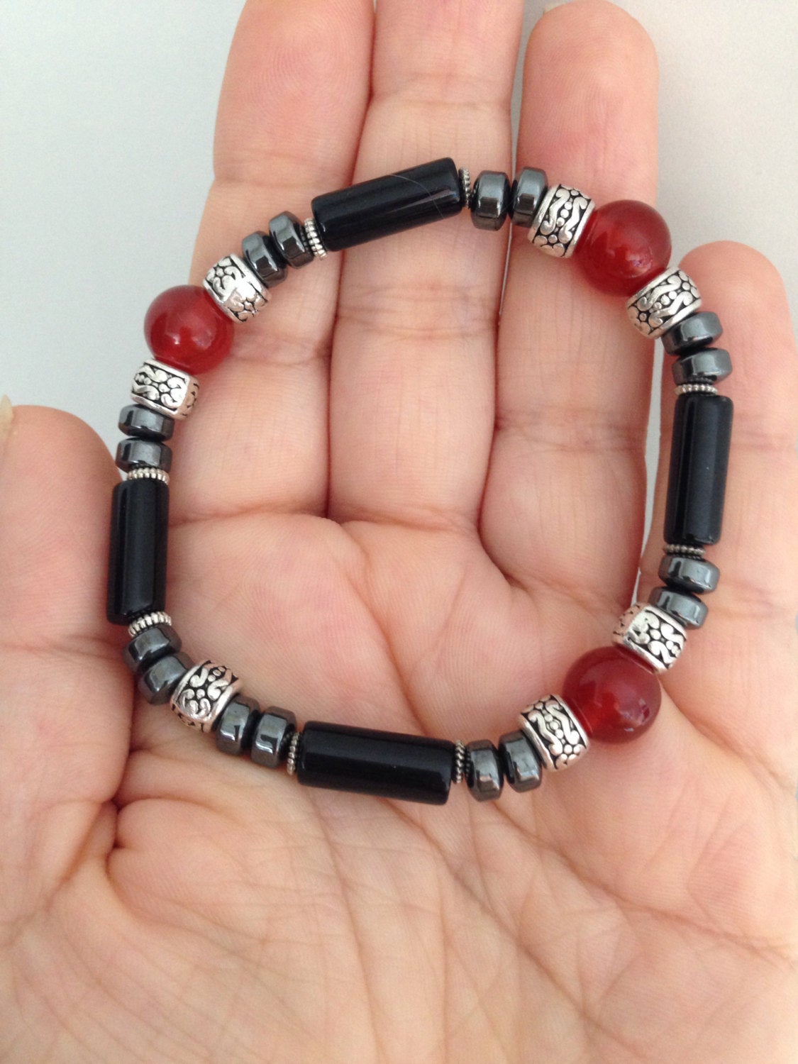 MENS BRACELET (B040) Men's bracelet- Carnelian, Hematite, Black Onyx, stone bracelet, mala bracelet, stone jewelry
