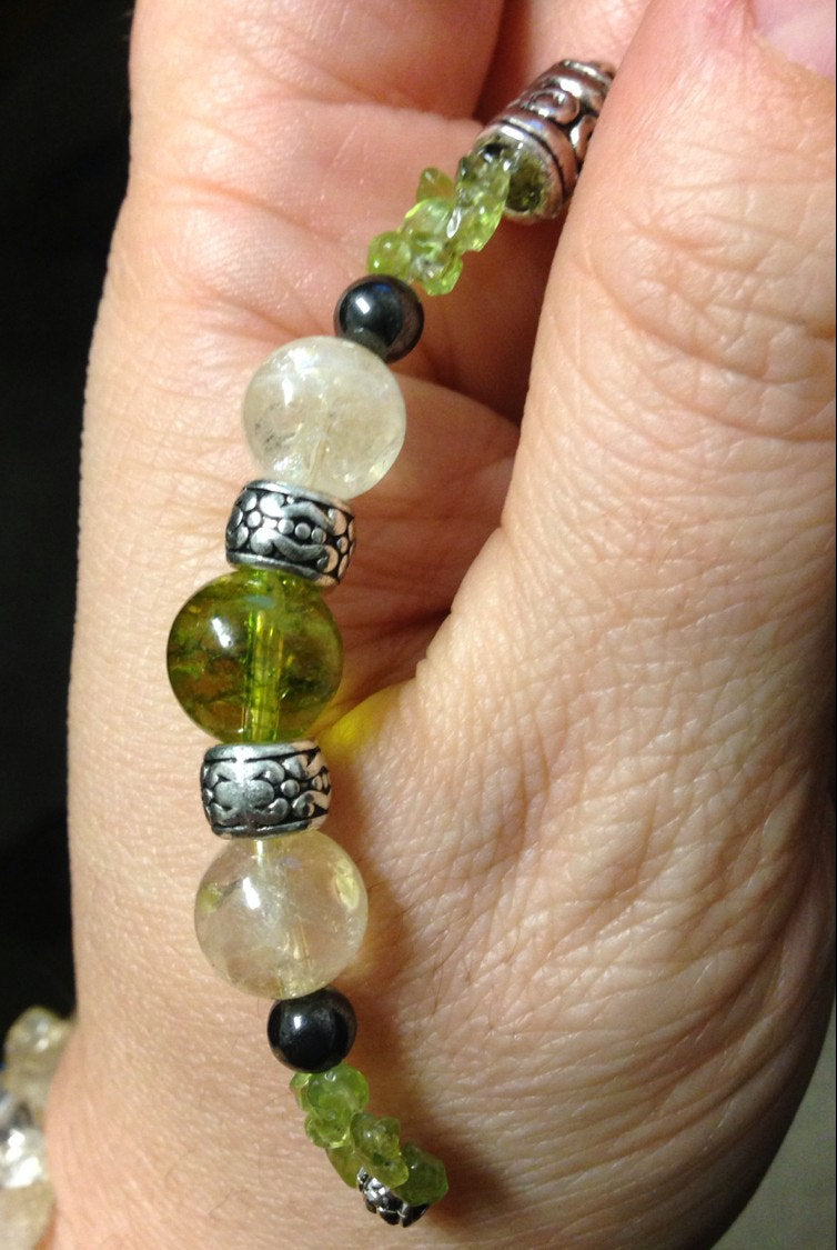 KEYCHAIN Purse charm, key charm, Citrine, Hematite, Peridot stones, purse jewelry
