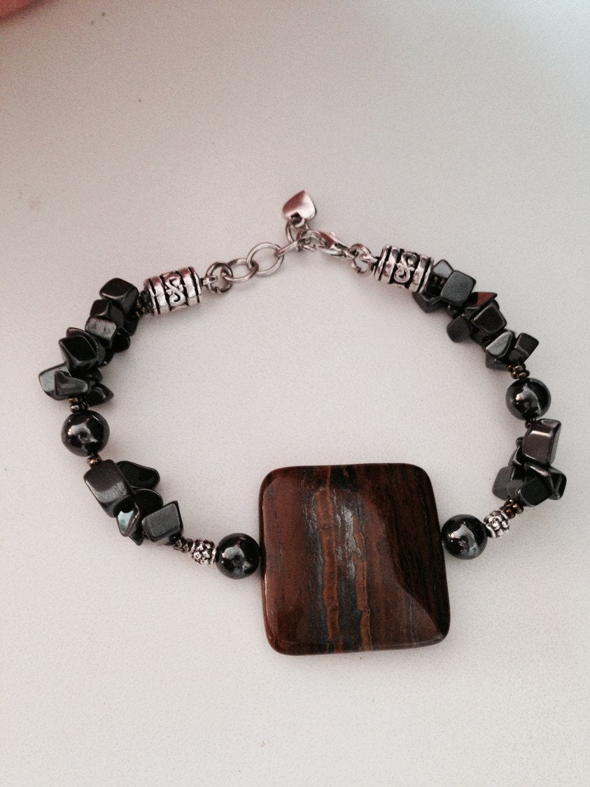 Women's bracelet Tiger iron and hematite, stone bracelets, gift for her, stone jewelry