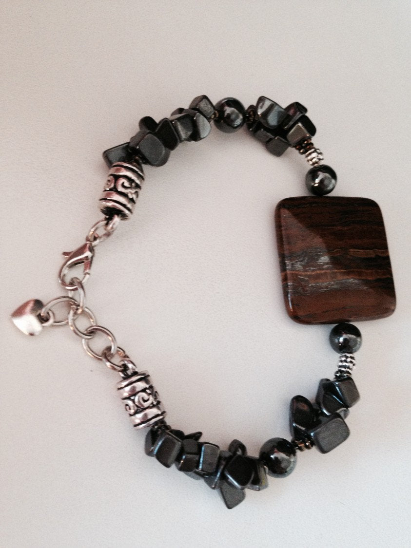 Women's bracelet Tiger iron and hematite, stone bracelets, gift for her, stone jewelry