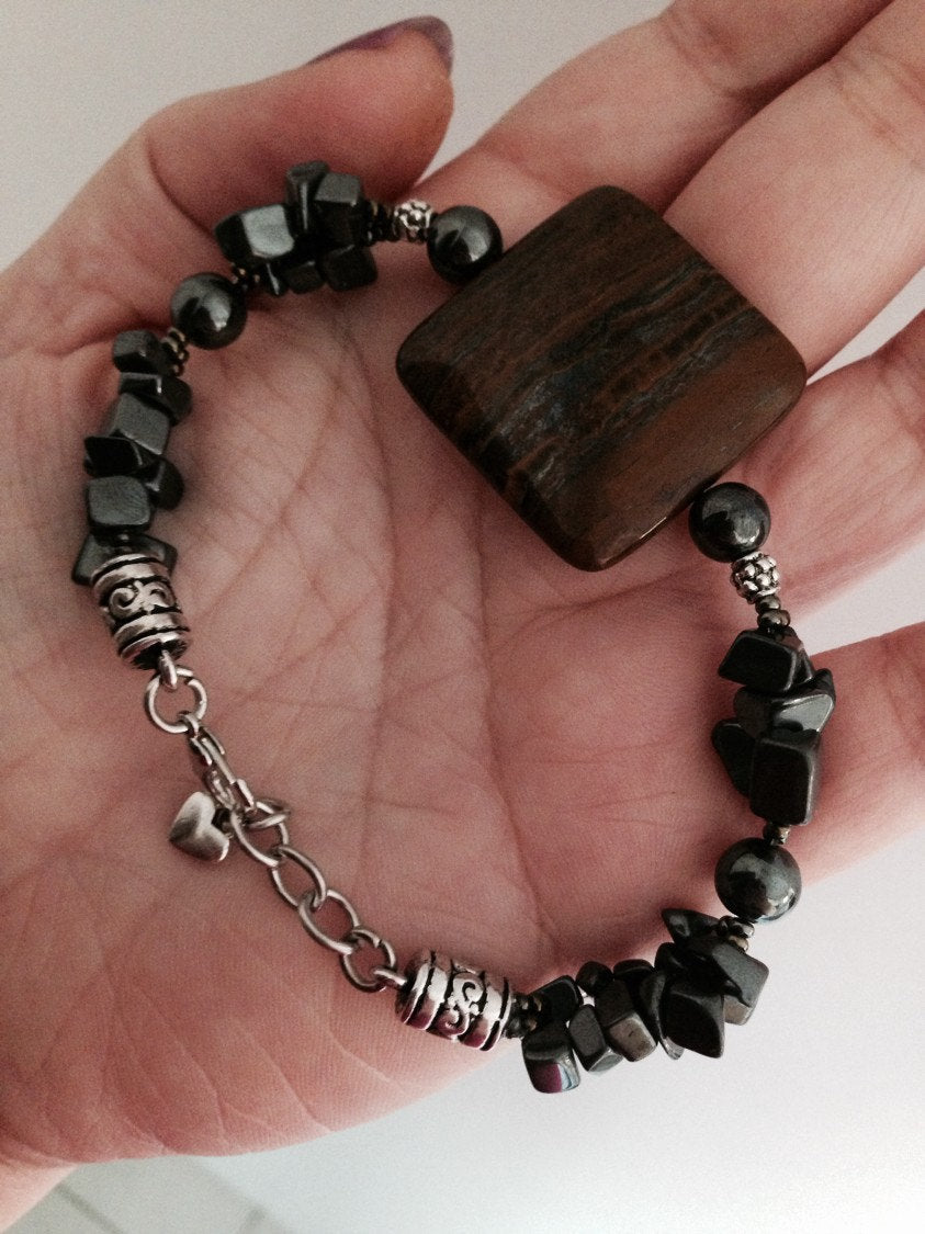 Women's bracelet Tiger iron and hematite, stone bracelets, gift for her, stone jewelry