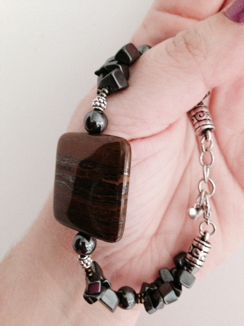 Women's bracelet Tiger iron and hematite, stone bracelets, gift for her, stone jewelry