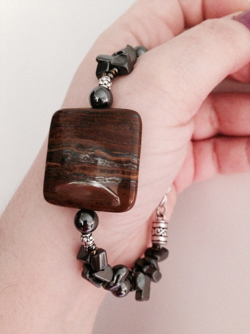 Women's bracelet Tiger iron and hematite, stone bracelets, gift for her, stone jewelry