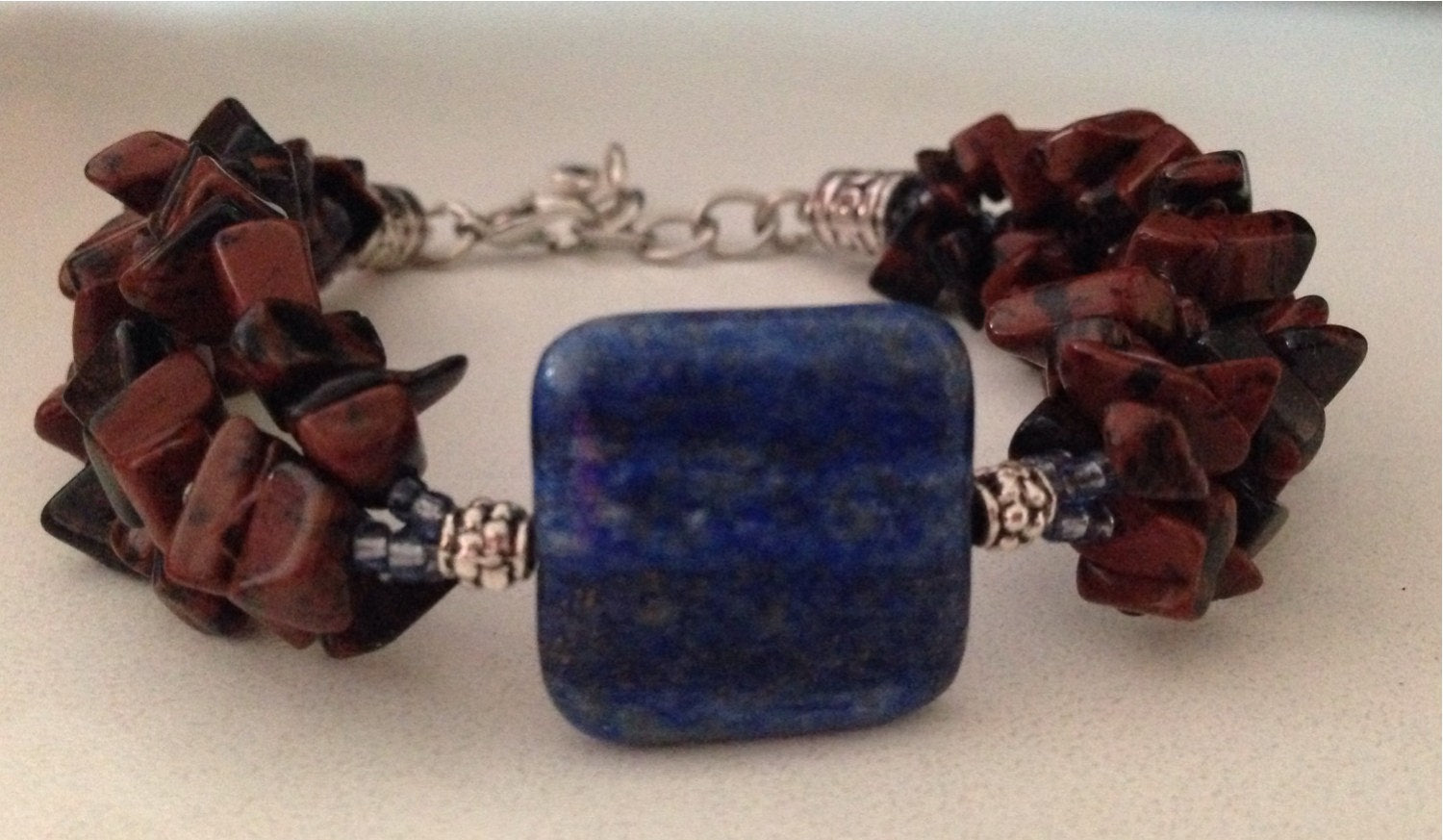 Women's bracelet in lapis lazuli and mahogany obsidian, evil eye protection, stone bracelets