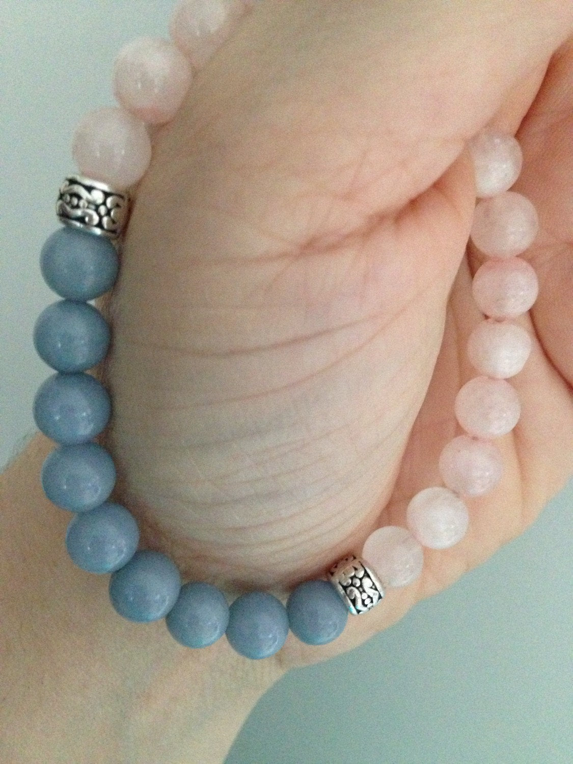 Women's Bracelet Rose Quartz and angelite ladies bracelet, stone bracelet, stone jewelry