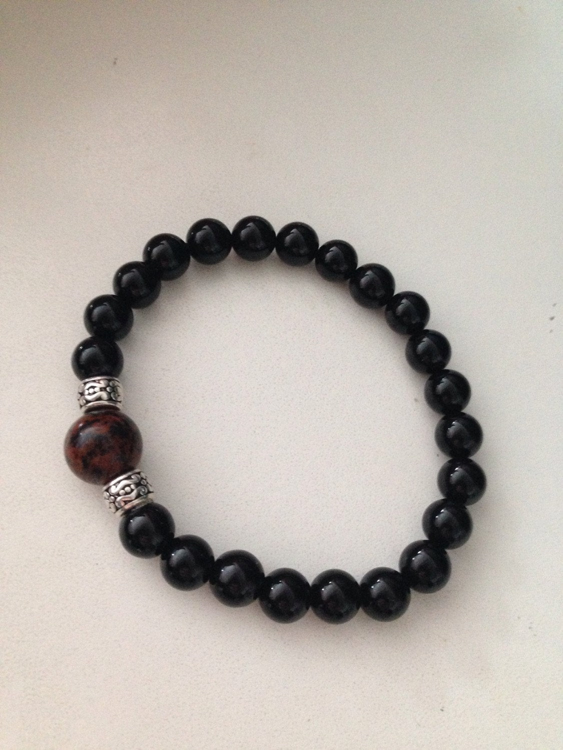 Men's bracelet in Mahogany Obsidian and black onyx, protection bracelet, prosperity amulet, stone bracelet, black onyx bracelet