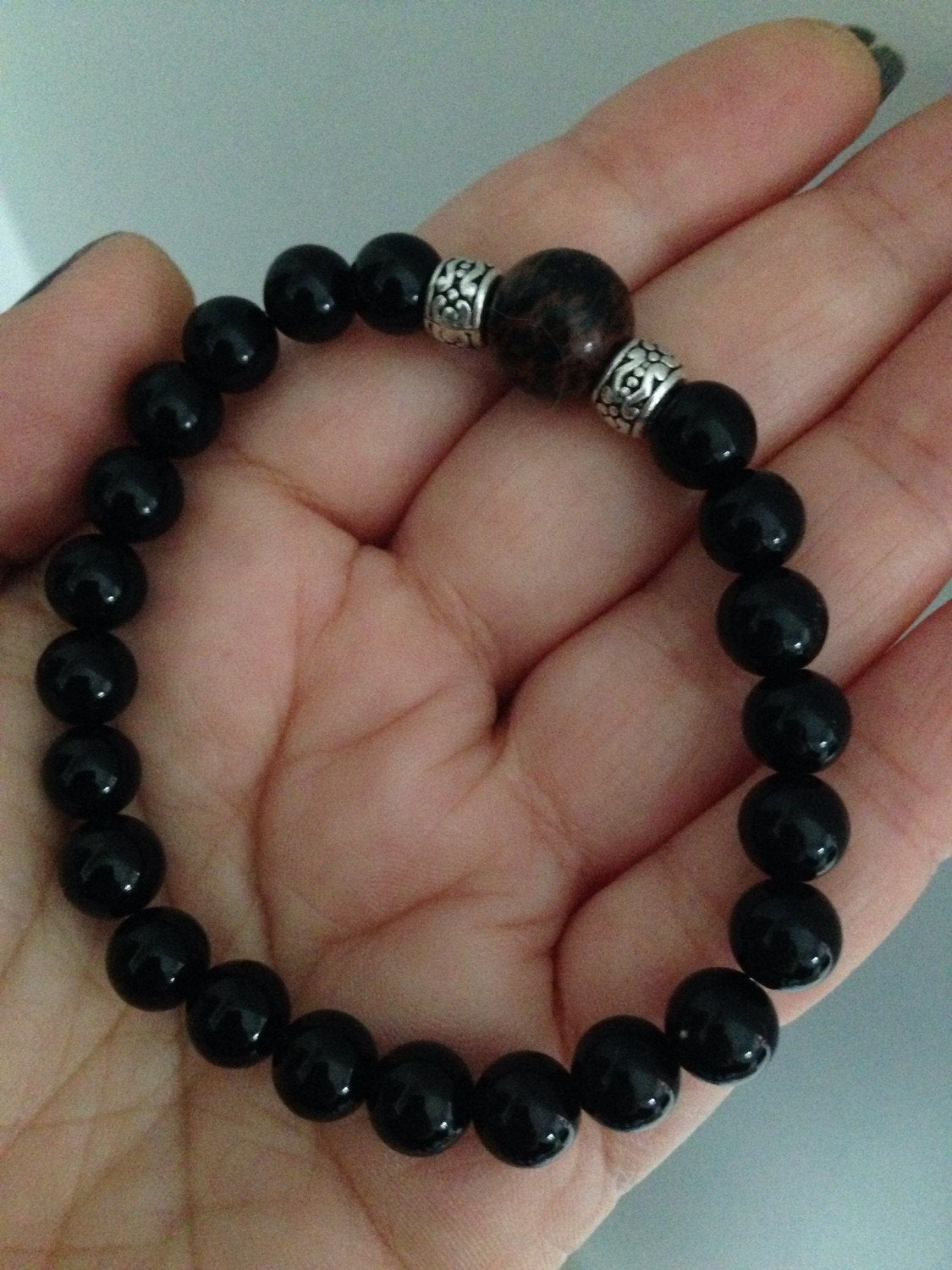 Men's bracelet in Mahogany Obsidian and black onyx, protection bracelet, prosperity amulet, stone bracelet, black onyx bracelet