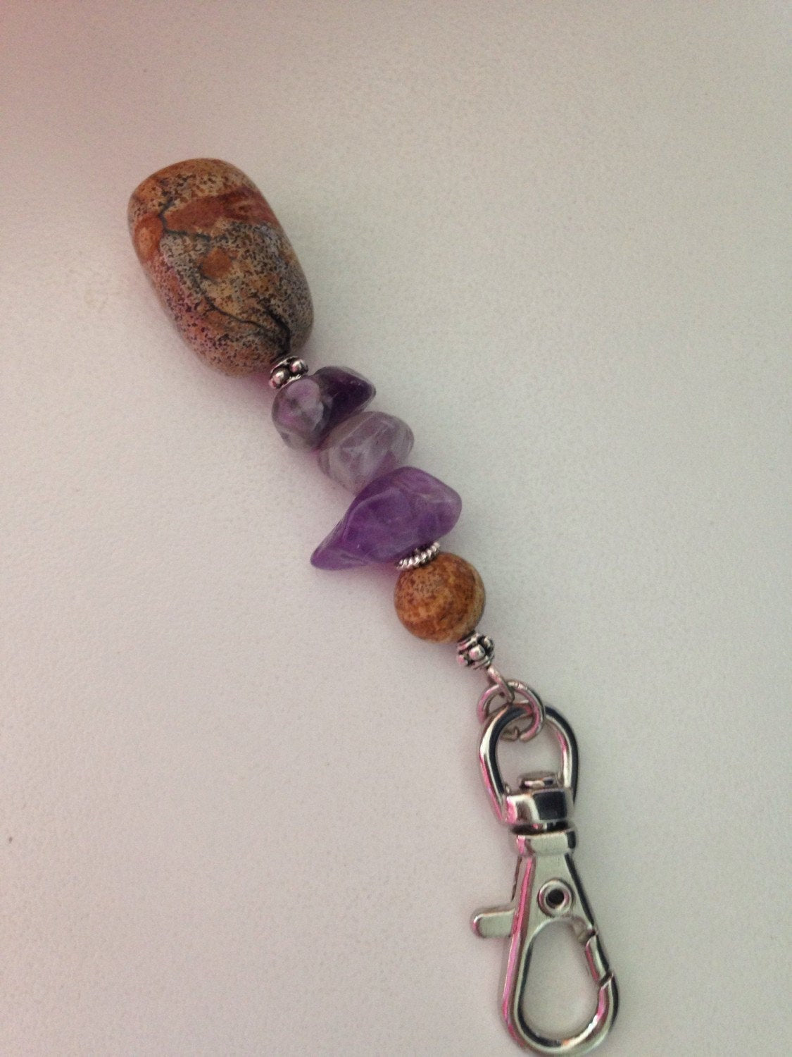KEYCHAIN (KC016) purse charm in Amethyst and Picture Jasper, stone keychain, stone charm amulet
