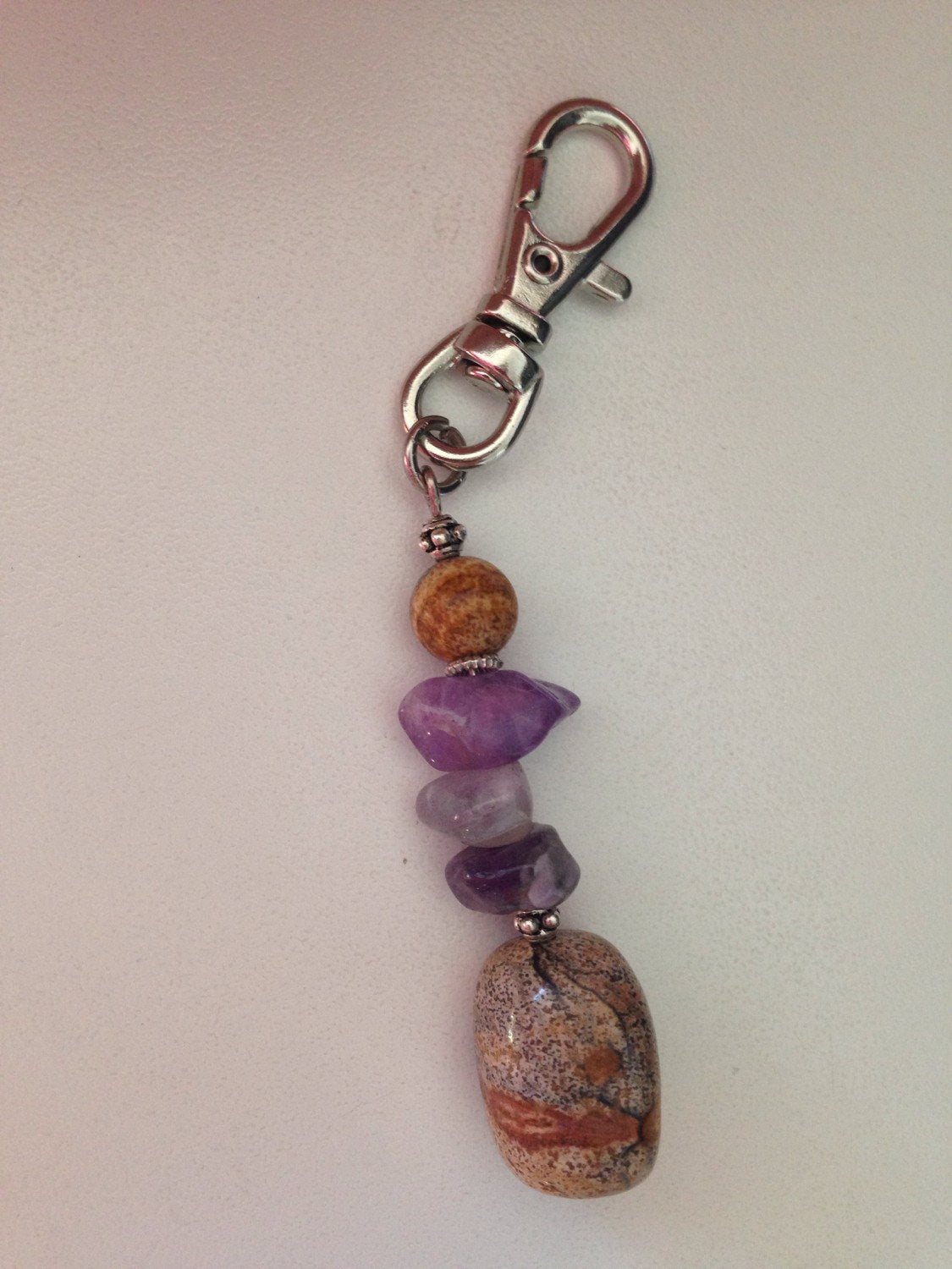KEYCHAIN (KC016) purse charm in Amethyst and Picture Jasper, stone keychain, stone charm amulet