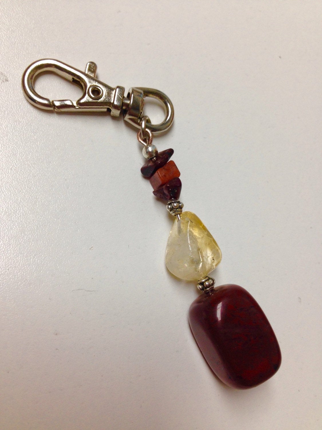 KEYCHAIN (KC011) Stone keychain in brecciated Jasper and citrine, purse jewelry , purse charm, zipper pull