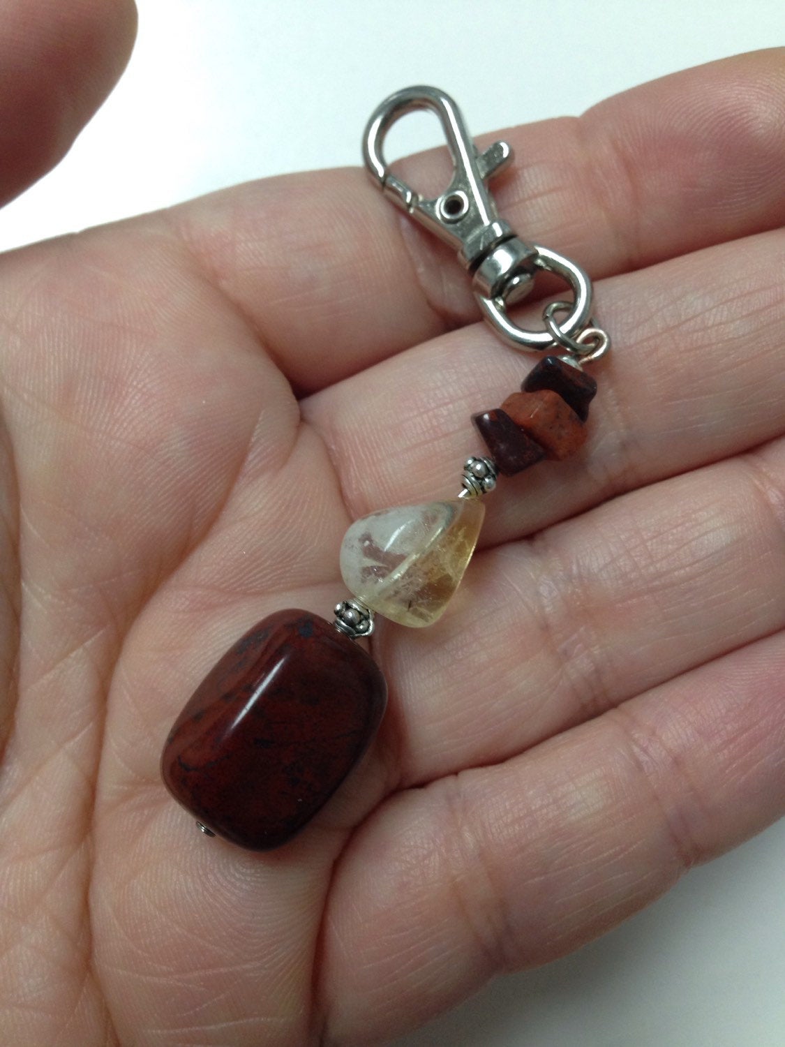 KEYCHAIN (KC011) Stone keychain in brecciated Jasper and citrine, purse jewelry , purse charm, zipper pull