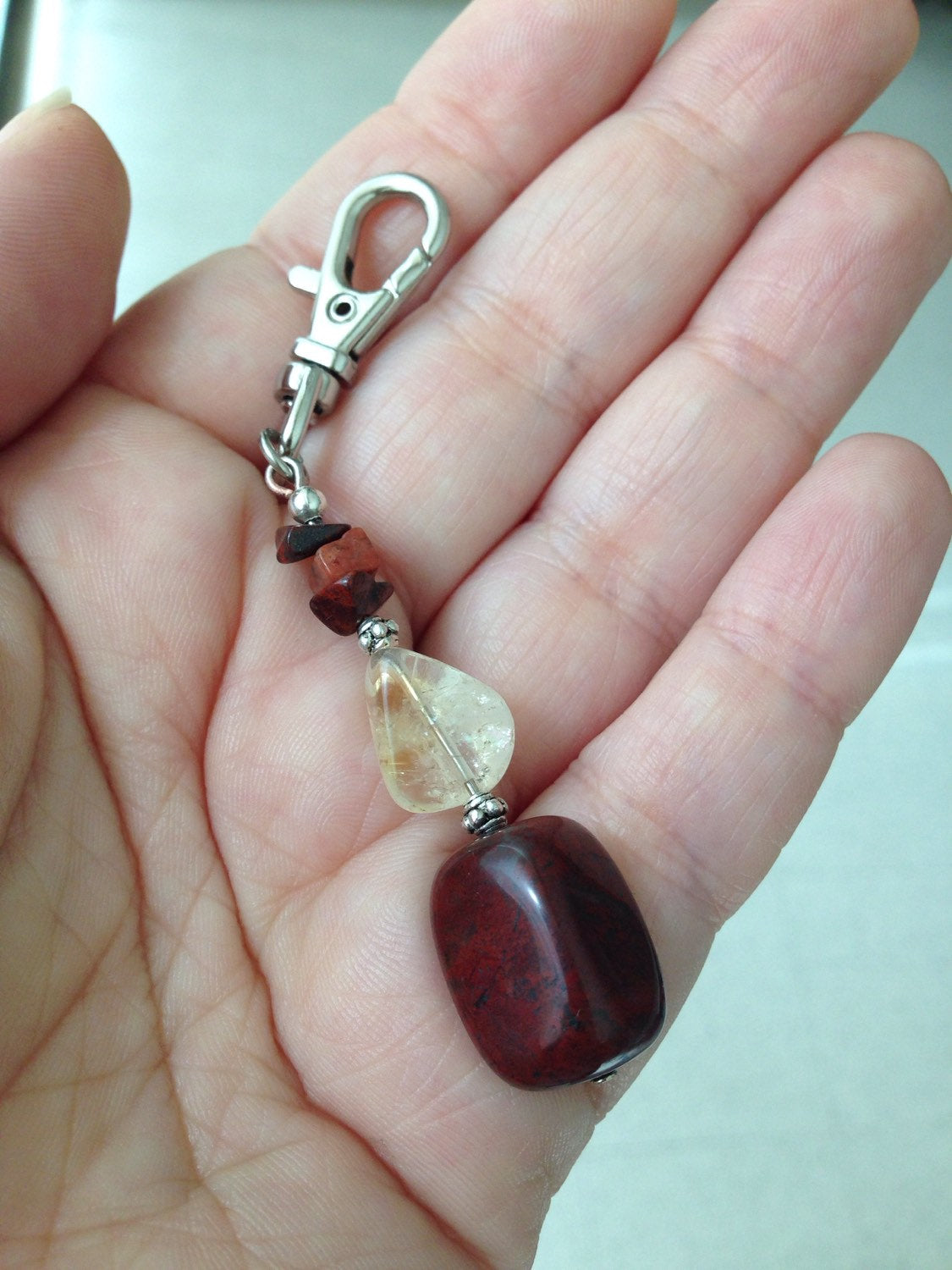 KEYCHAIN (KC011) Stone keychain in brecciated Jasper and citrine, purse jewelry , purse charm, zipper pull