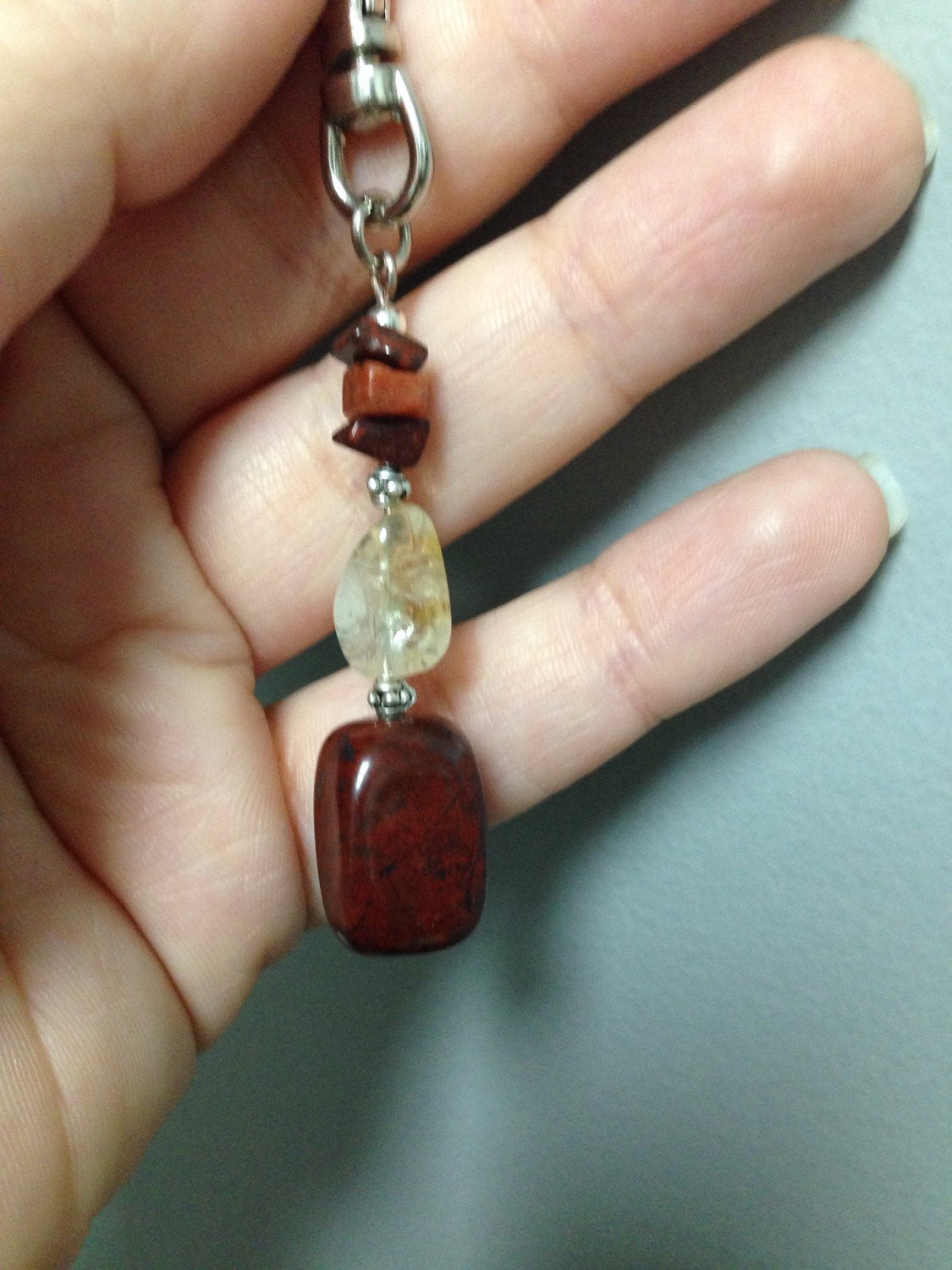 KEYCHAIN (KC011) Stone keychain in brecciated Jasper and citrine, purse jewelry , purse charm, zipper pull