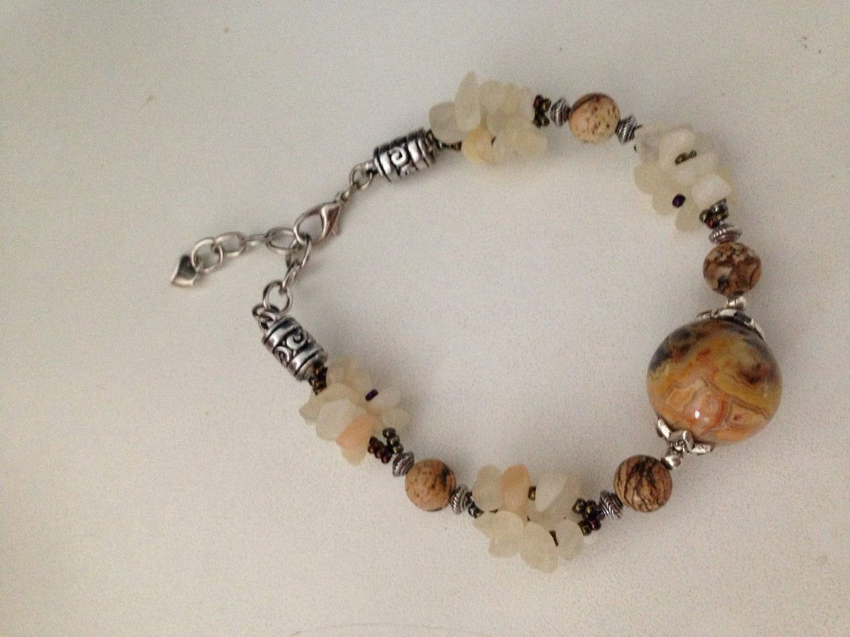 Women's bracelet in Crazy lace agate with aragonite and picture jasper (B186), stone jewelry