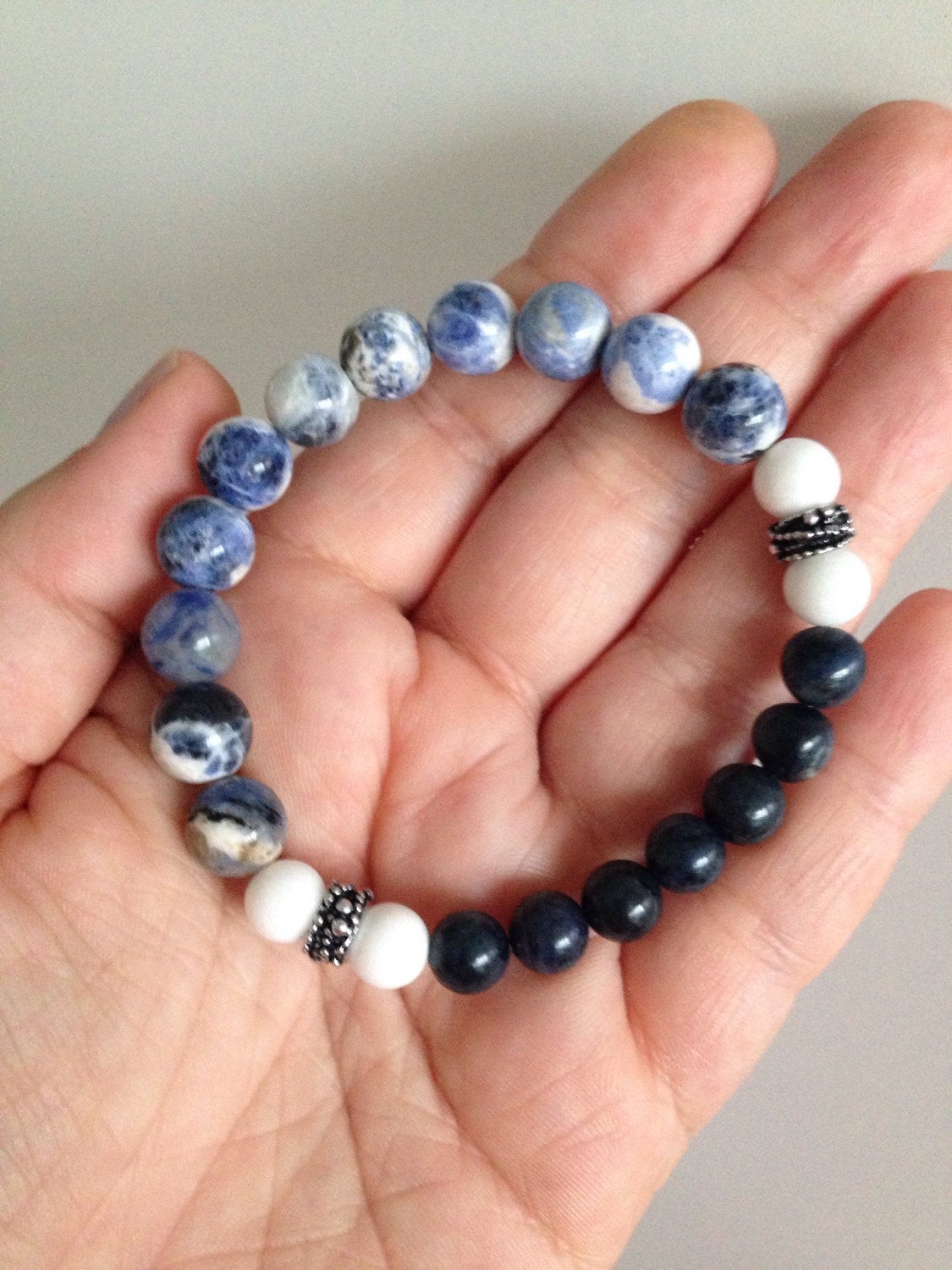 SODALITE & DUMORTIERITE (B221) with white dolomite marble bracelet, travel protection, writers stone, natural stone bracelet, gift for him