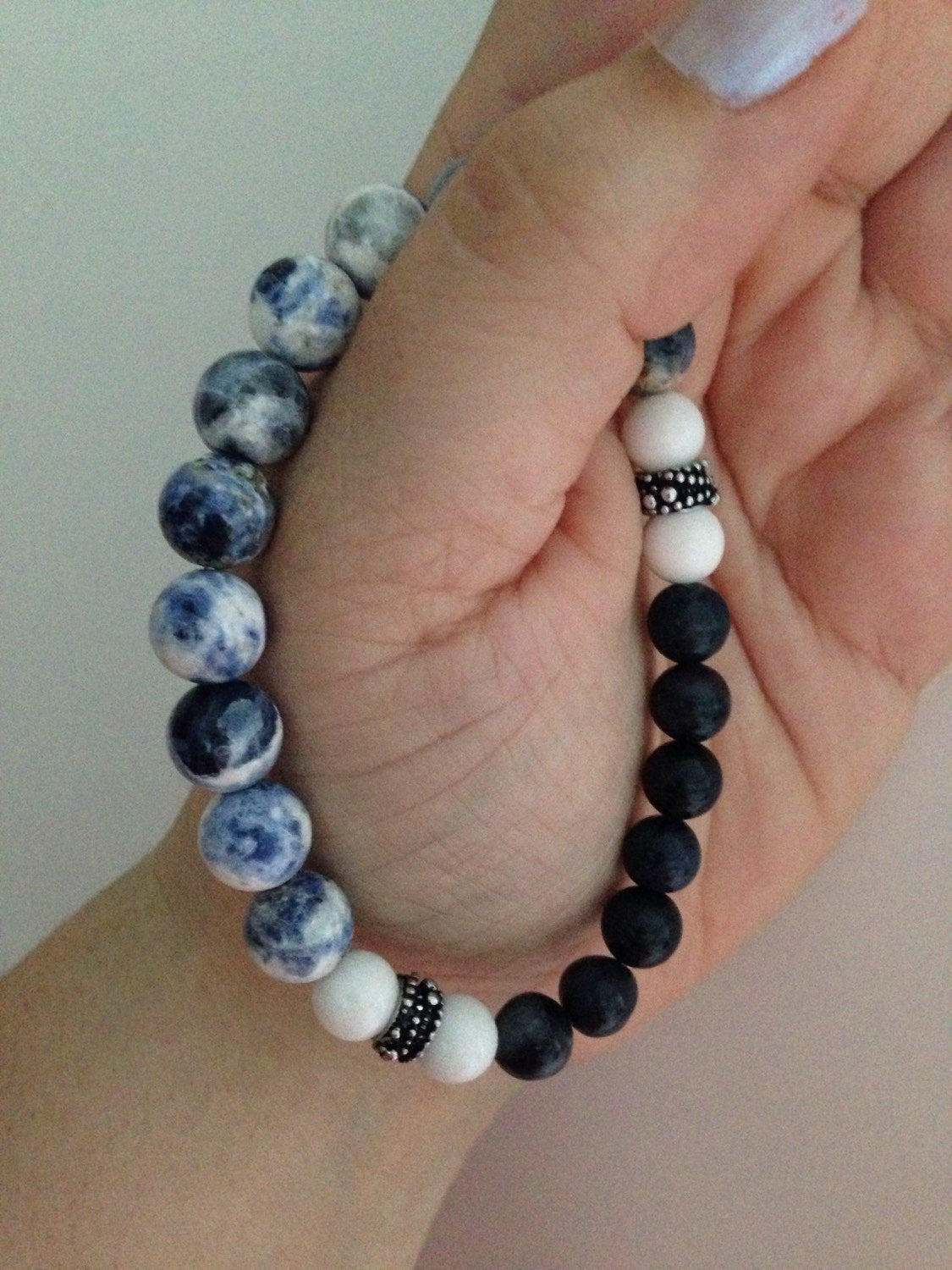 SODALITE & DUMORTIERITE (B221) with white dolomite marble bracelet, travel protection, writers stone, natural stone bracelet, gift for him