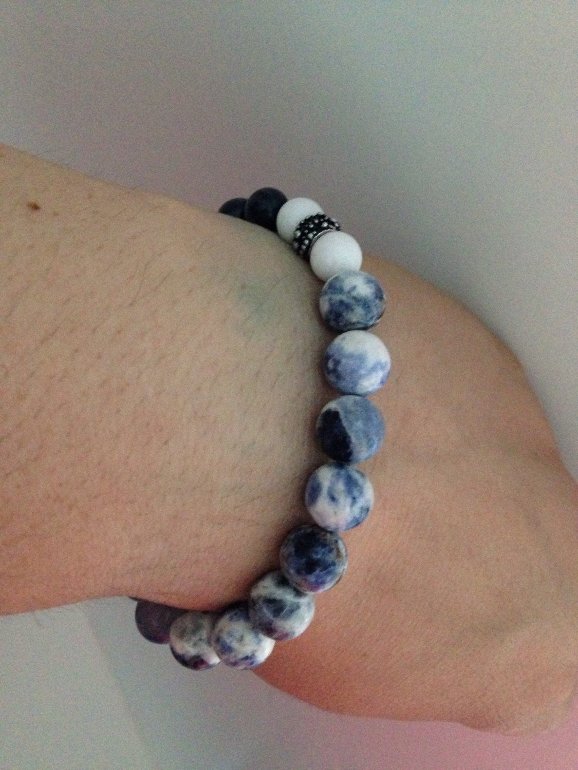 SODALITE & DUMORTIERITE (B221) with white dolomite marble bracelet, travel protection, writers stone, natural stone bracelet, gift for him
