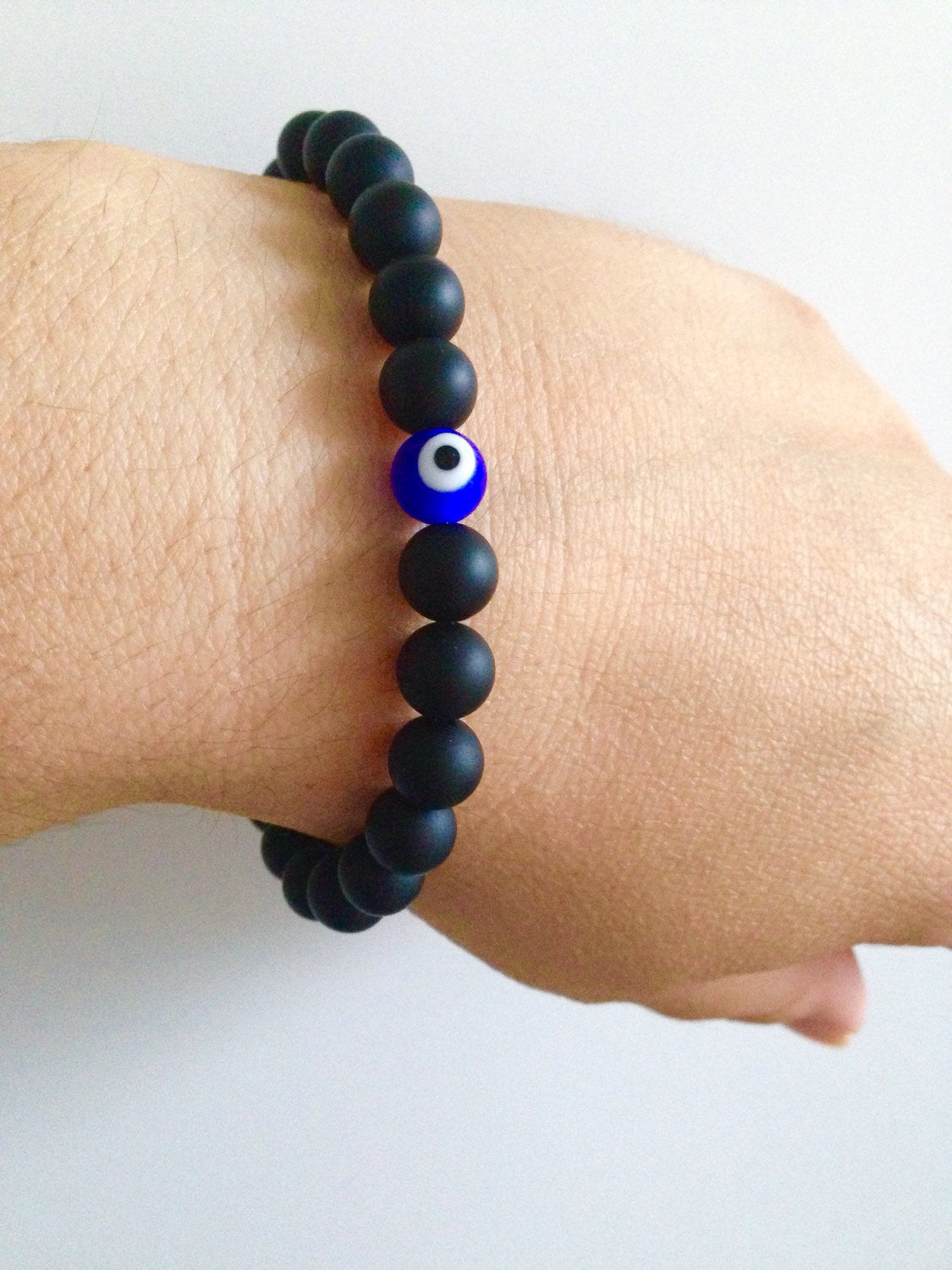 Men's Bracelet (B117) Evil eye bracelet in Matte black onyx, Root Chakra, protection jewelry, grounding