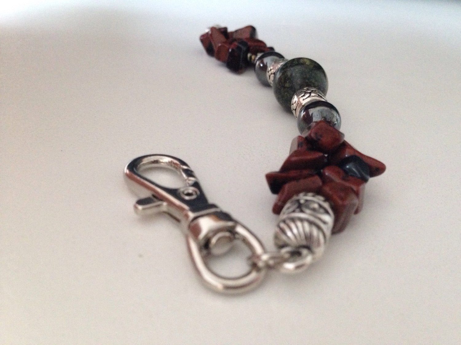 PROTECTION keychain from malice and evil eye with serpentine, hematite and mahogany obsidian, stone keychain