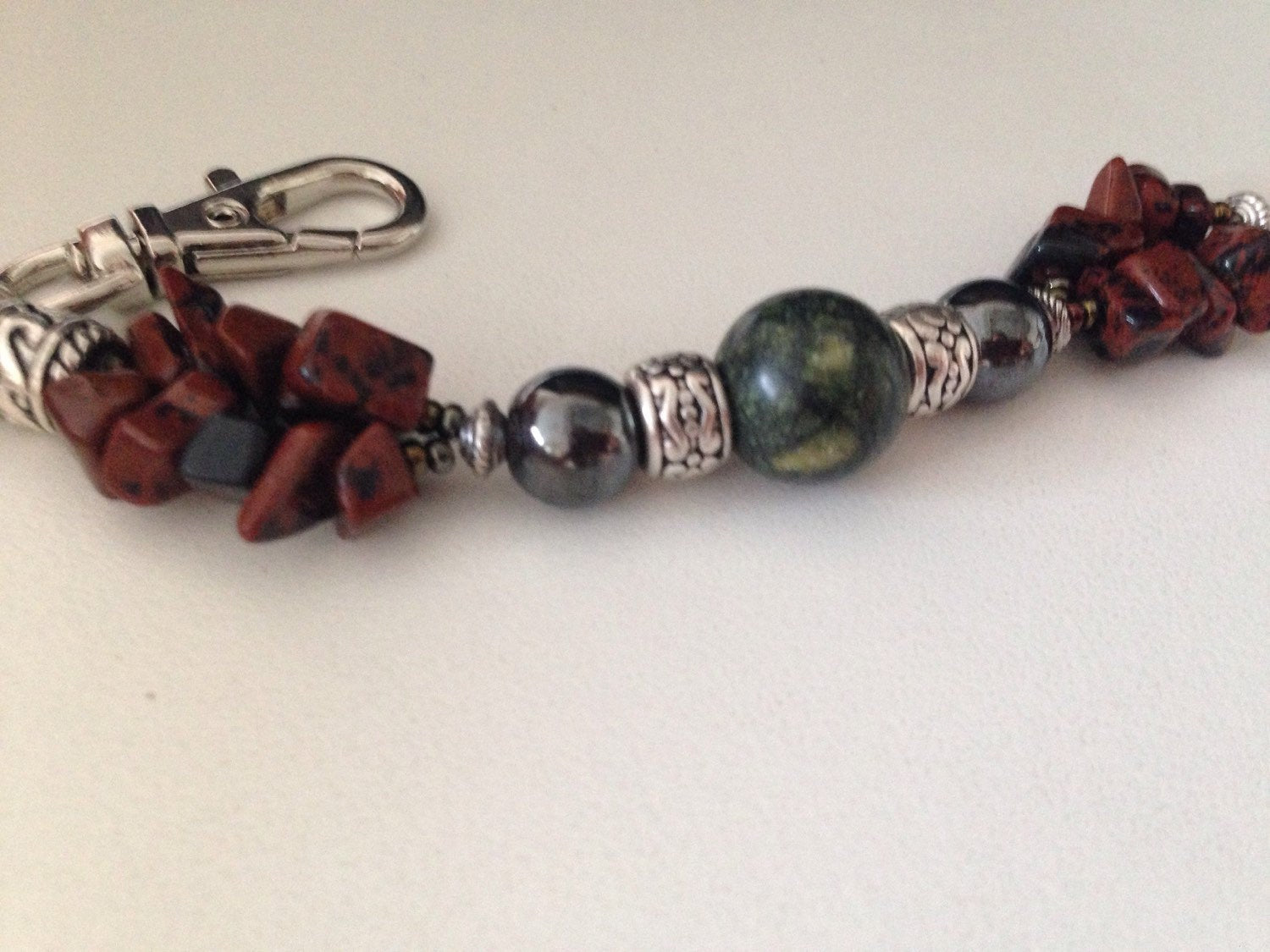 PROTECTION keychain from malice and evil eye with serpentine, hematite and mahogany obsidian, stone keychain