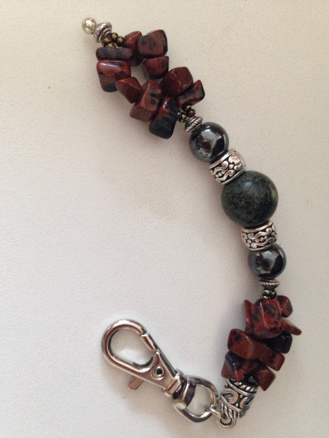 PROTECTION keychain from malice and evil eye with serpentine, hematite and mahogany obsidian, stone keychain