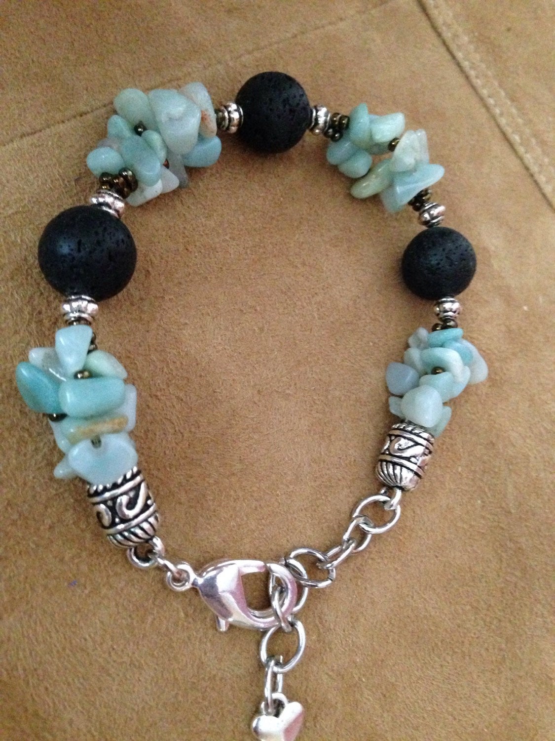 Women's Bracelet - Amazonite and black lava stone, mala jewelry, gift for her, stone jewelry