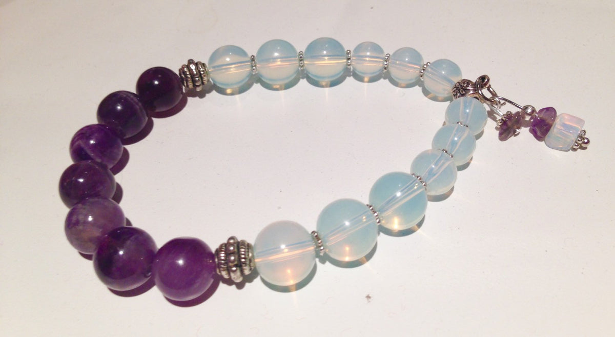 Women's Bracelet (B010) Amethyst and Opalite bracelet, February Birthstone, ladies charm bracelet