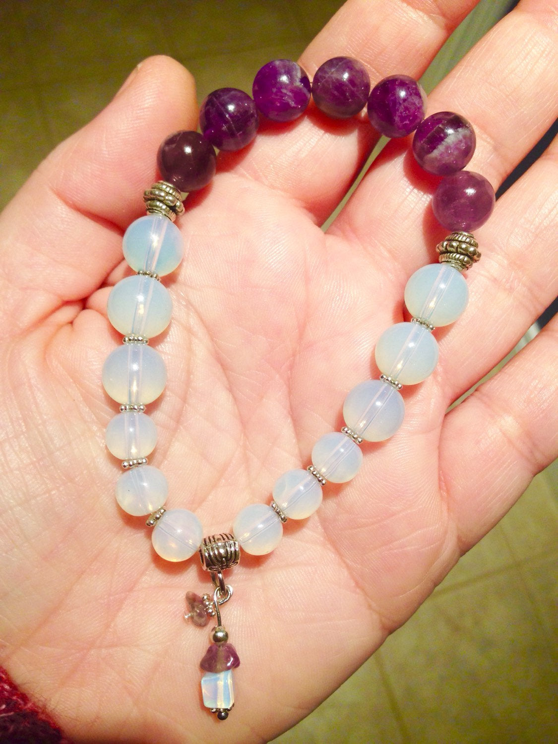 Women's Bracelet (B010) Amethyst and Opalite bracelet, February Birthstone, ladies charm bracelet