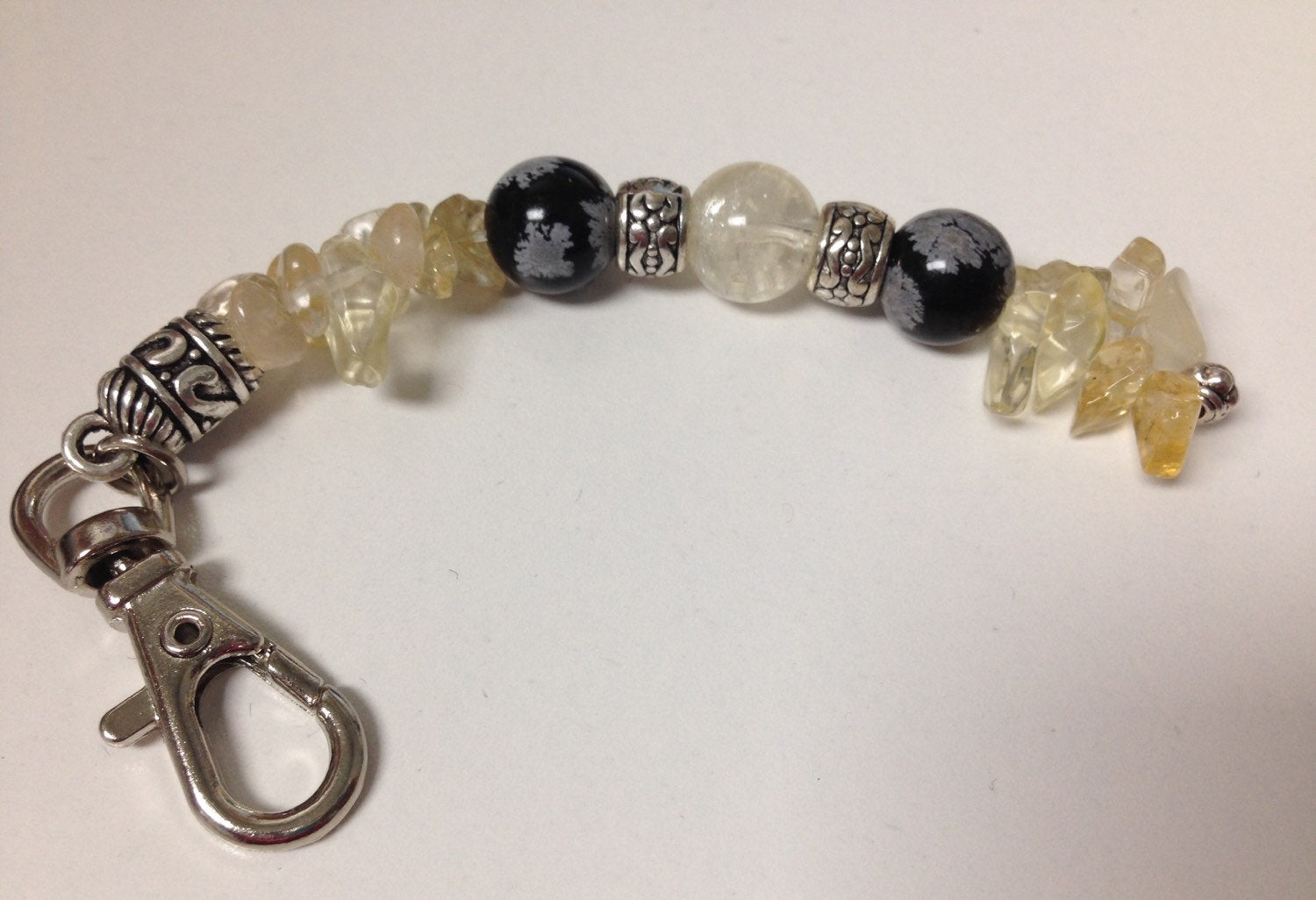 KEYCHAIN Citrine & Snowflake Obsidian keychain, good luck amulet, prosperity stones, stone jewelry, purse jewelry