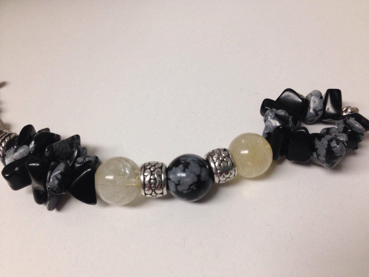 KEYCHAIN Citrine & Snowflake Obsidian stone keychain, good luck, prosperity, zipper pull, stone gift, unique gift
