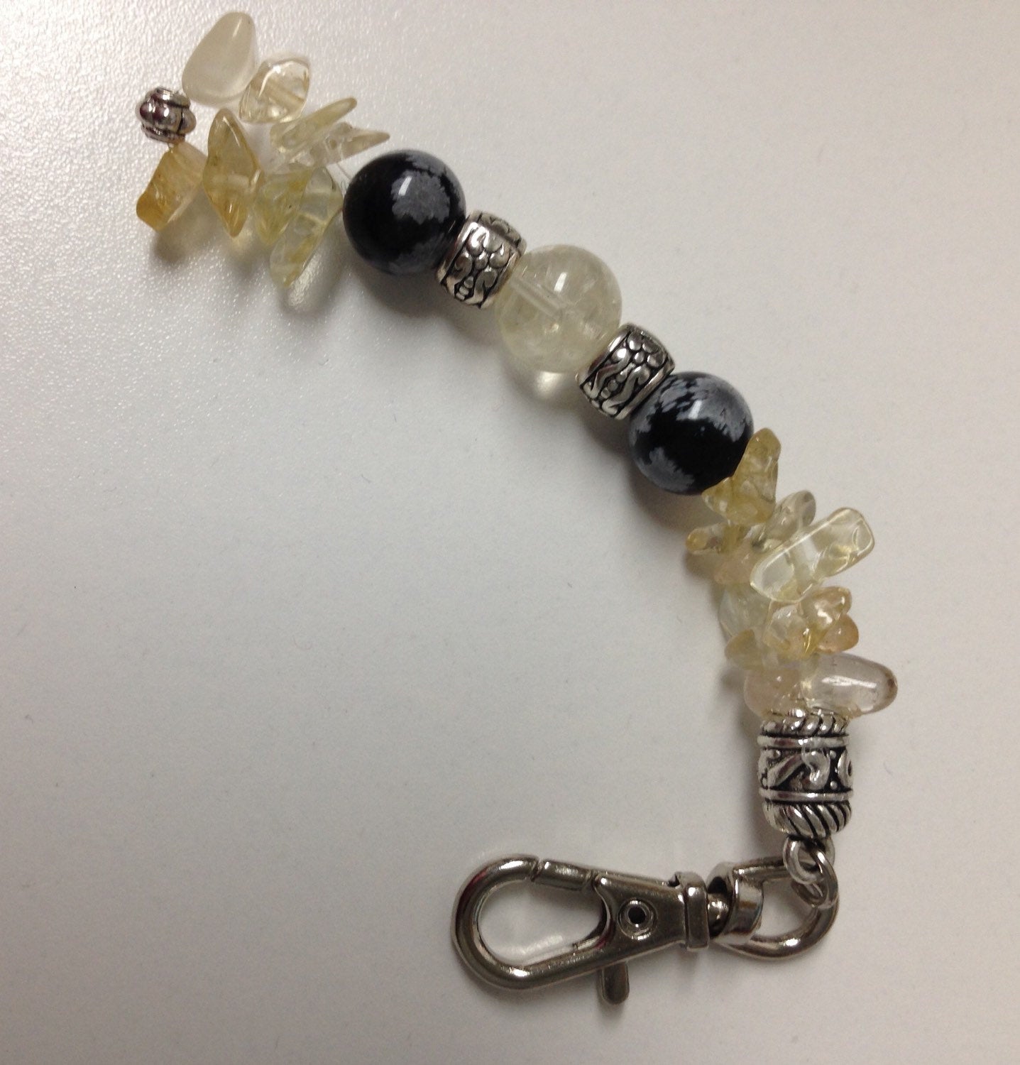 KEYCHAIN Citrine & Snowflake Obsidian keychain, good luck amulet, prosperity stones, stone jewelry, purse jewelry