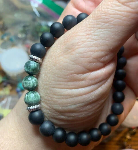 Seraphinite, Nephrite Jade and Matte Black Onyx-Calling out to me!!