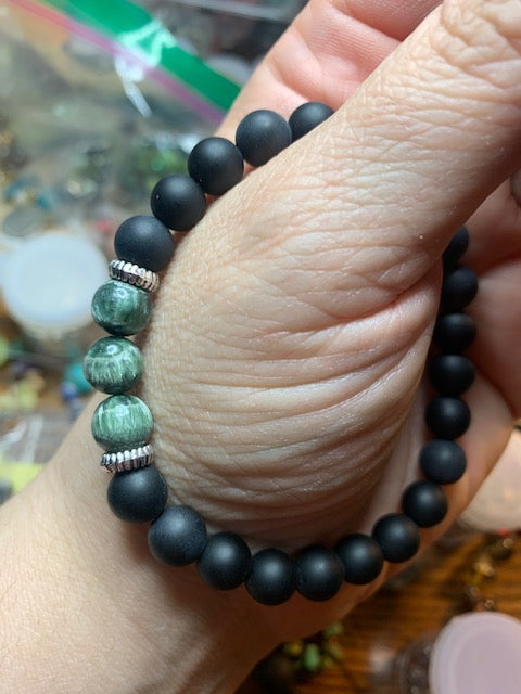 Seraphinite, Nephrite Jade and Matte Black Onyx-Calling out to me!!