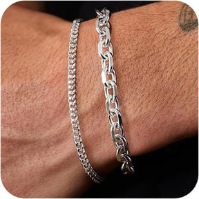 Silver Bracelets for Men, 925 Sterling Silver Chunky O-Linked Chain Thin Cuban Mens Silver Bracelet Set 6.5/7/7.5/8/8.5/9 Inches Silver Charm Bracelet Jewelry Gifts for Men