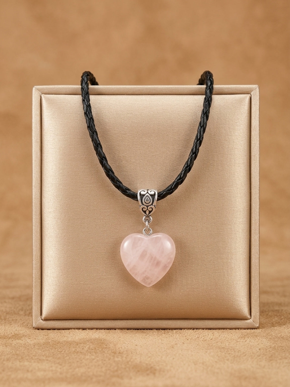 Rose Quartz Heart Pendant | Natural Love Stone Necklace with Cord