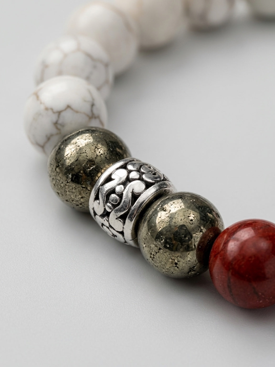 MENS BRACELET in howlite, pyrite and red jasper stone, yin yang balance, gift for him, mens jewelry