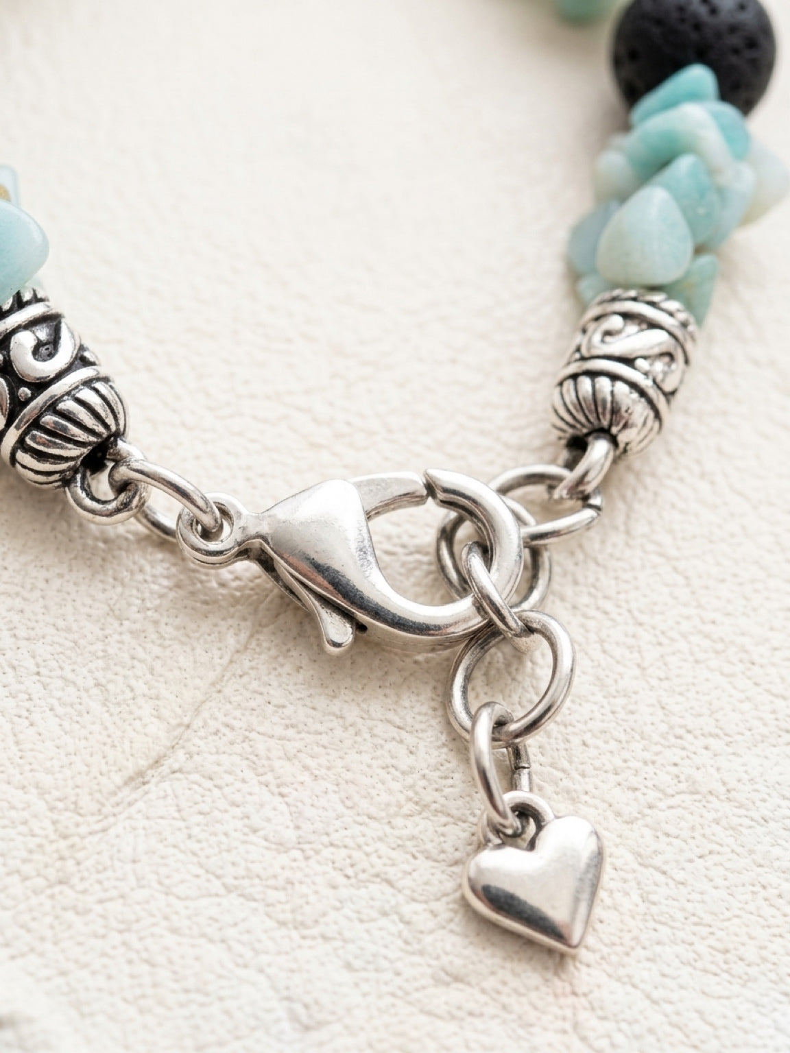 Amazonite & Black Lava Beaded Bracelet, Adjustable Crystal Healing Jewelry, Essential Oil Diffuser Bracelet for Women