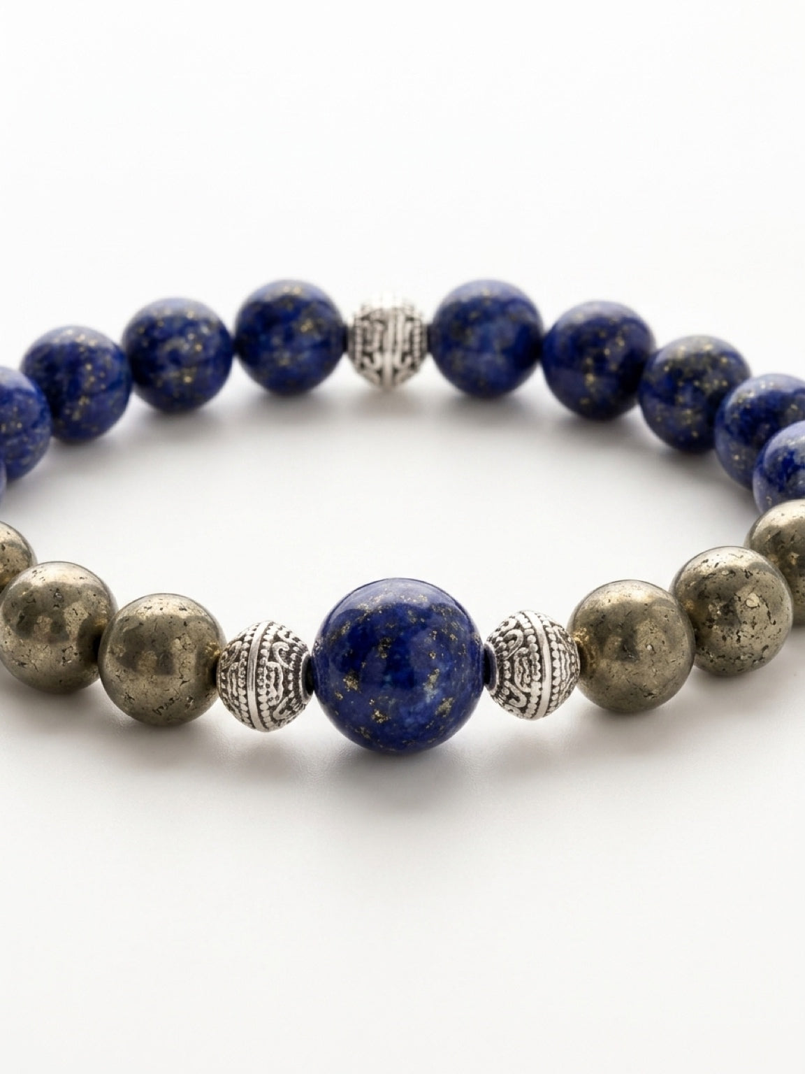 Men’s Lapis Lazuli & Pyrite Bracelet | Meditation Mala Stone Jewelry