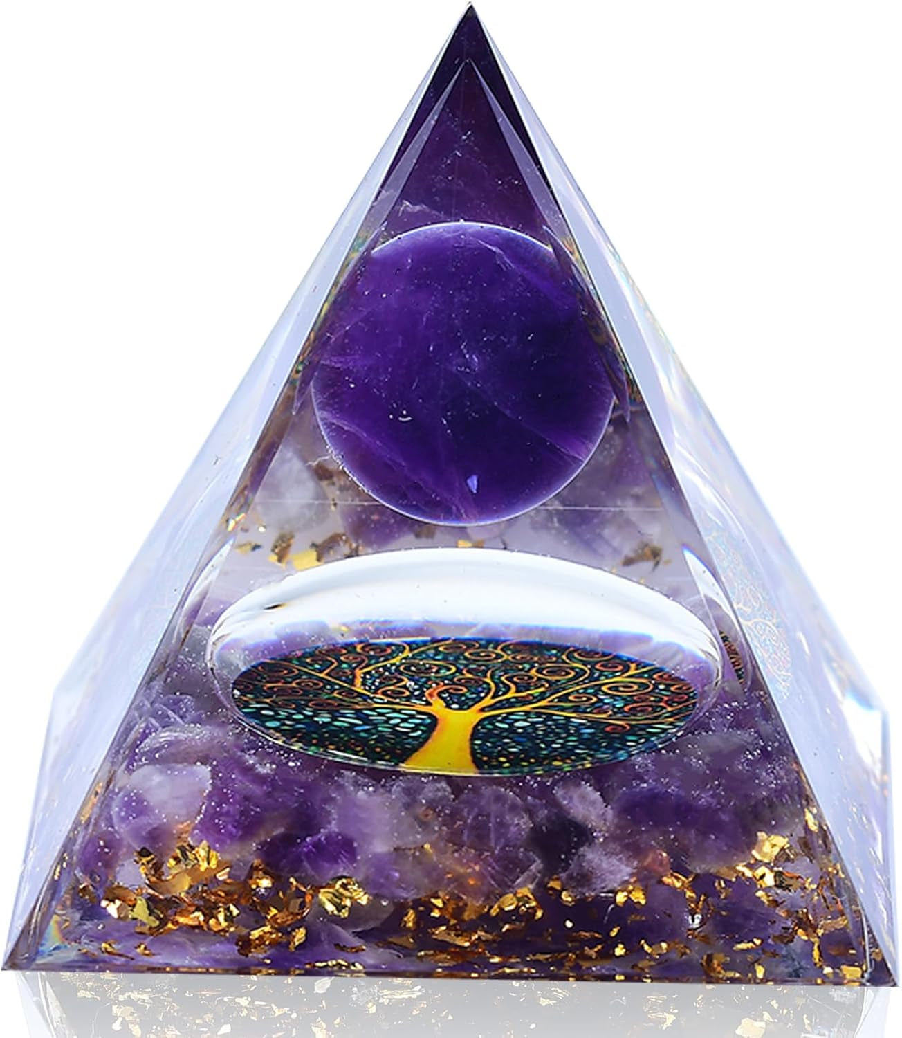 2 Inch Orgone Pyramid, Crystal Pyramid and Healing Stones,Shelf Office Desk Living Room Bedroom Home Decor,Amethyst Gift for Women Dad Christmas