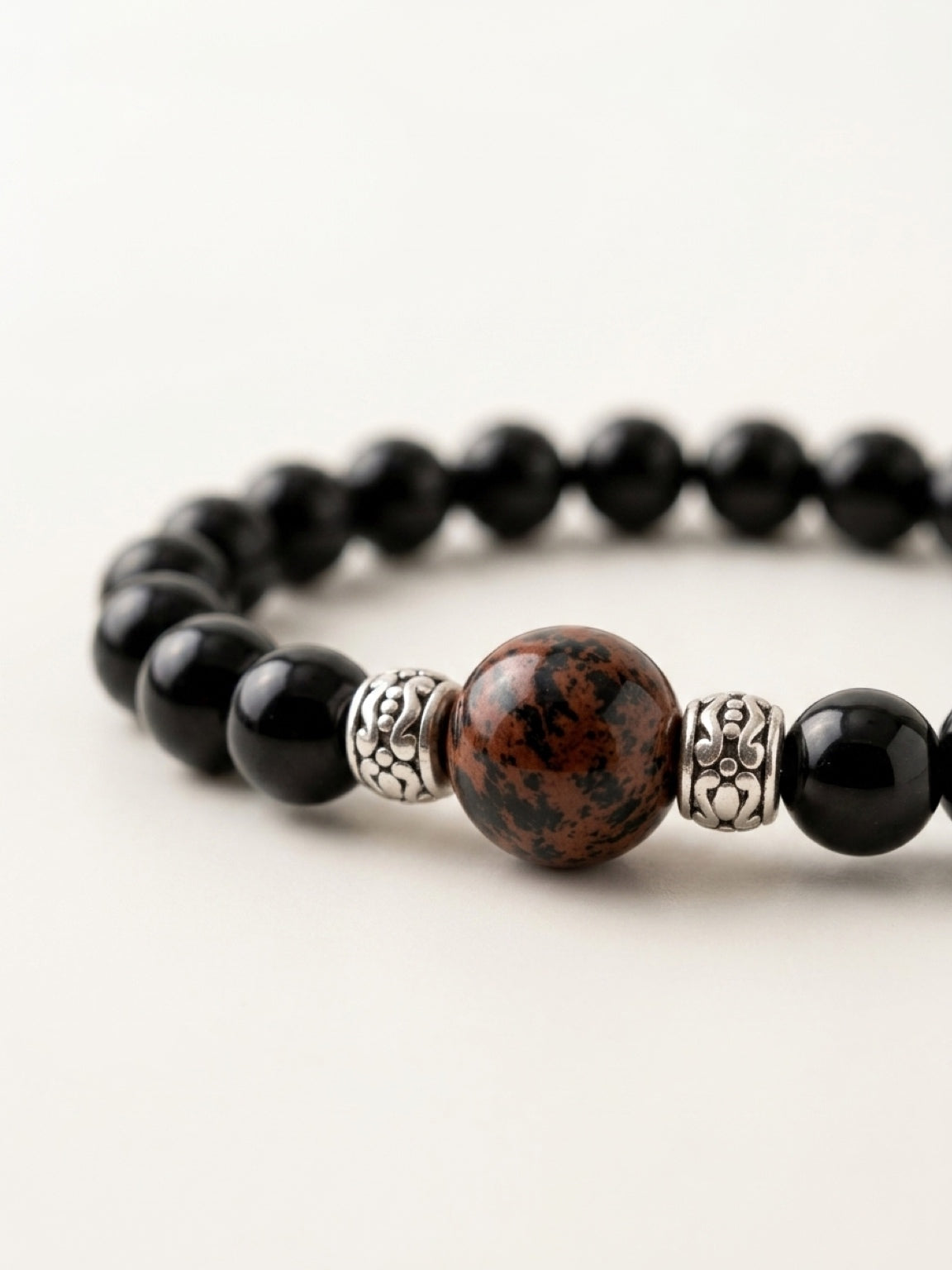 Men's bracelet in Mahogany Obsidian and black onyx, protection bracelet, prosperity amulet, stone bracelet, black onyx bracelet