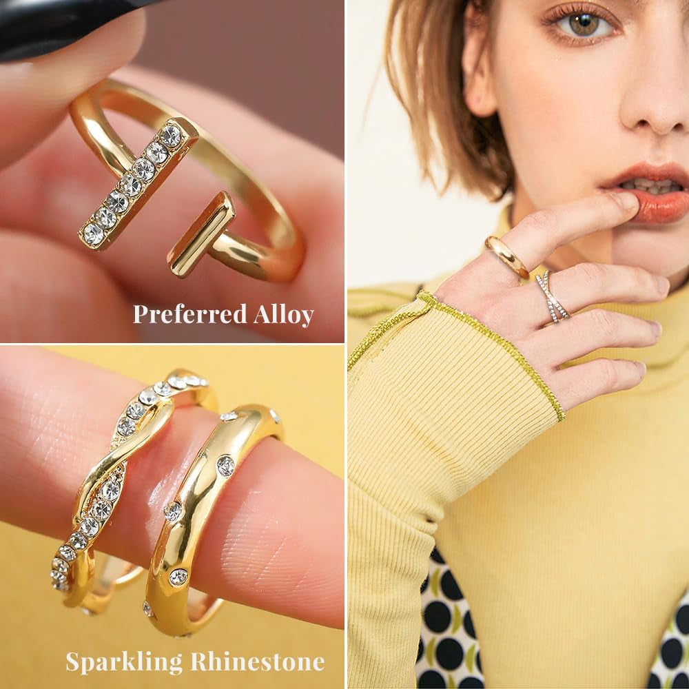 Gold Knuckle Rings Set for Women, Dainty Simple Trendy Cute Stackable Finger Rings Pack, Stacking Layering on Thumb and Knuckle, Mixed Size