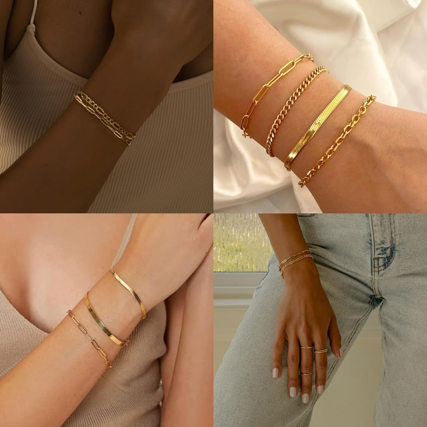 Gold Bracelets for Women 14K Real Gold Jewelry Sets for Women Cuban Link Paperclip Chain Bracelet Dainty Bracelets Jewelry Gifts for Women