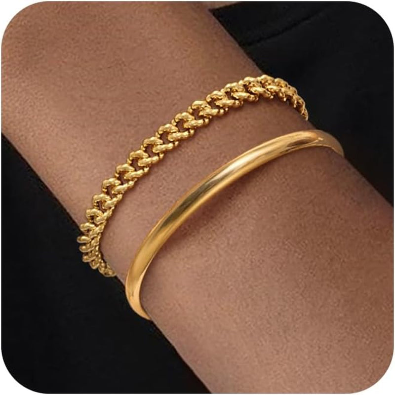 Gold Bracelets for Women Gold Bracelet Stack Layered Bracelets Set Dainty 14K Gold Bangles for Women Trendy Link Chain Cubic Zirconia Cuff Bracelets Jewelry