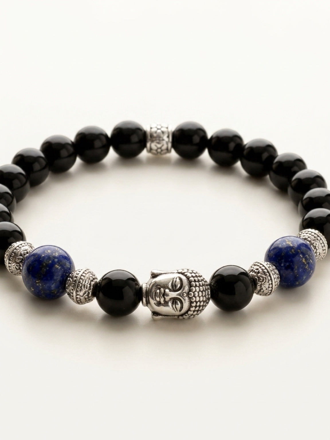Buddha Bracelet with Lapis Lazuli & Black Onyx | Men’s Zen Mala Jewelry