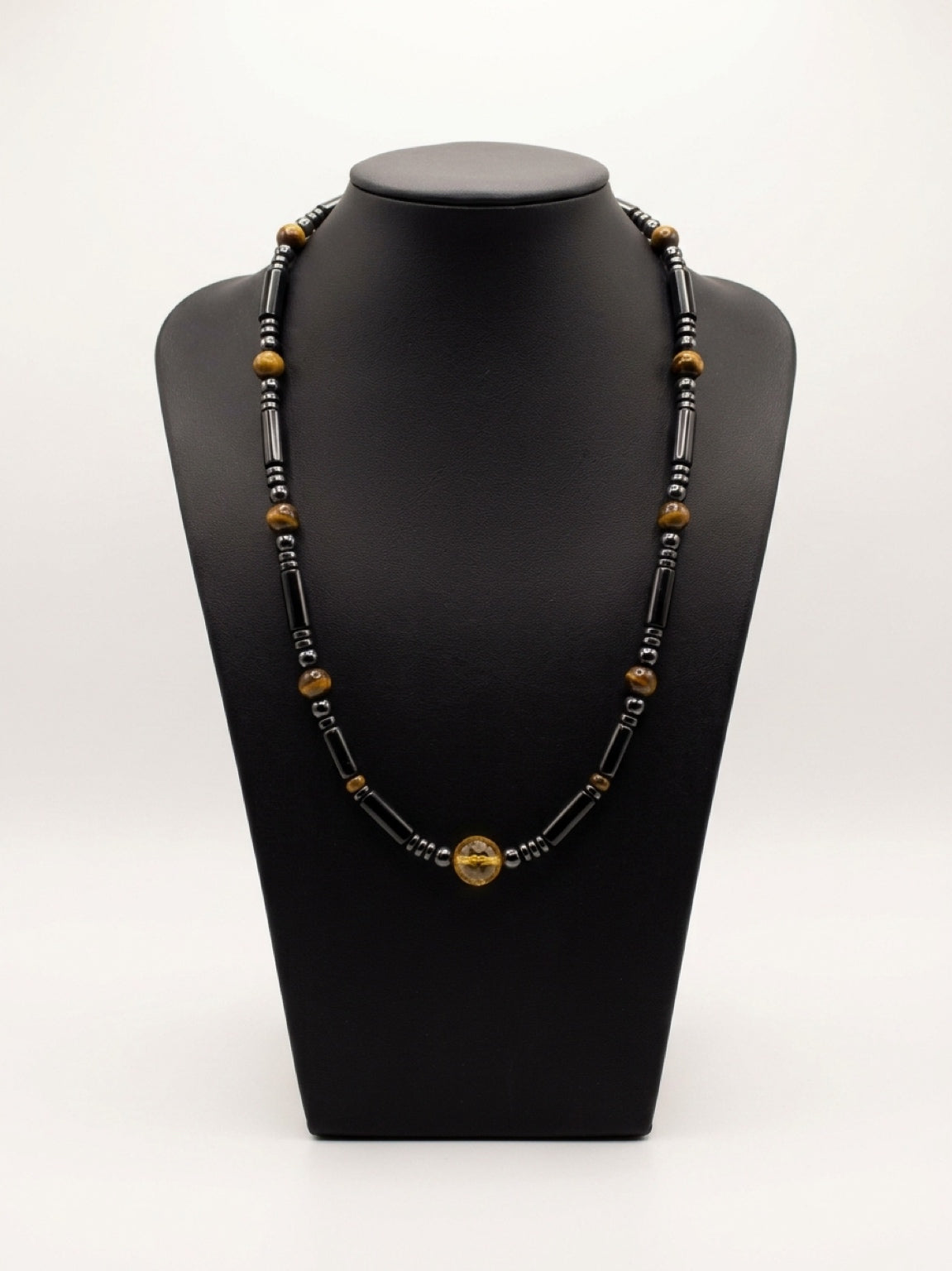 Men's necklace - Black Onyx, Hematite, Citrine & Tiger's Eye, protection jewelry, stone jewelry, natural stone necklace