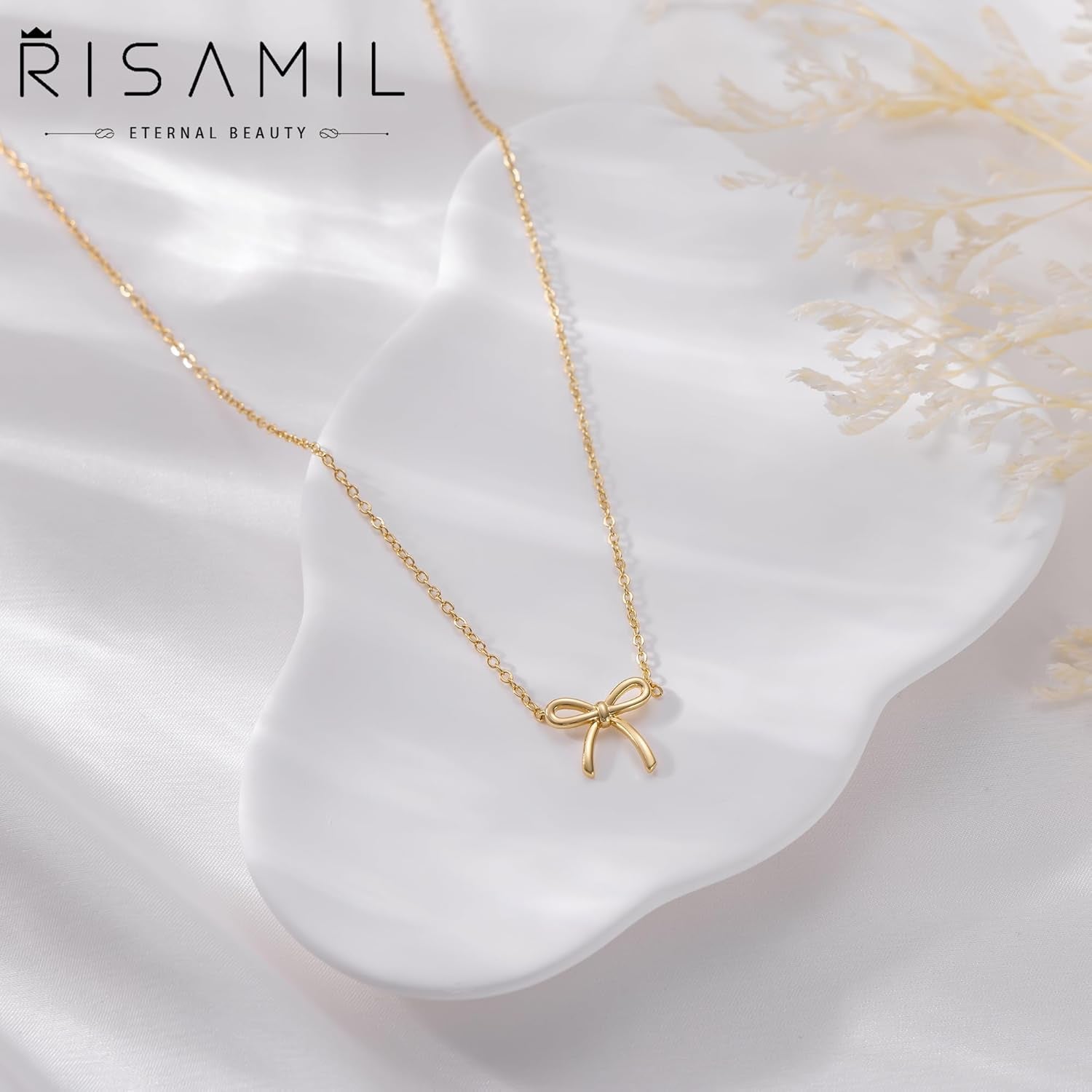 Gold Necklace for Women - Bow Necklace 14K Dainty Gold Necklace Cute Small Tiny Bow Pendant Choker Chain Necklace Trendy Necklaces for Women Gold Jewelry Gift