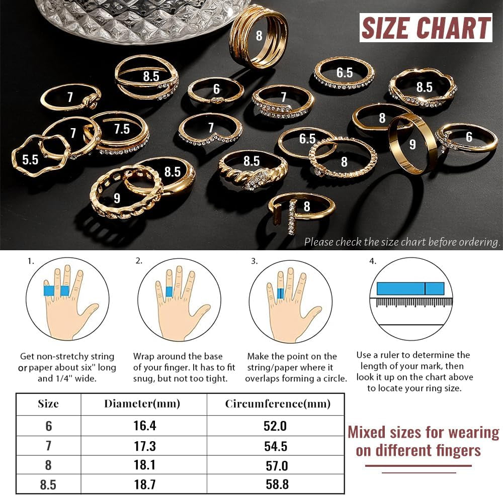 Gold Knuckle Rings Set for Women, Dainty Simple Trendy Cute Stackable Finger Rings Pack, Stacking Layering on Thumb and Knuckle, Mixed Size