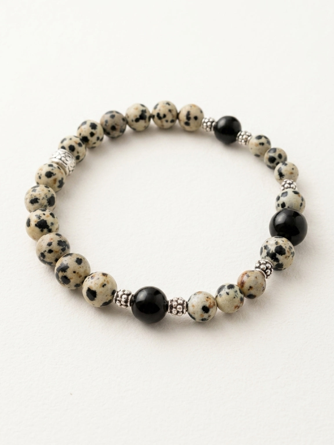 Men’s Dalmatian Jasper & Jet Bracelet | Natural Stone Mala Protection Jewelry